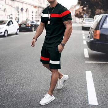 Erkek Yaz Eşofman Rahat Şık Kazak Takım Elbise Seti 2 Adet T-Shirt Şort Kıyafet Streetwear koşu kıyafetleri Moda Giyim