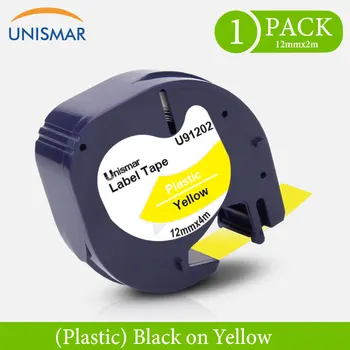 Unismar LT etiket bant 91202 91332 91222 Siyah Sarı Cssette için Uyumlu DYMO LetraTag LT-100H LT-100T Etiket Baskı