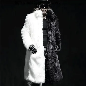 Erkek Kış Yeni Kürk Ceket Uzun Tilki Kürk Ceket Rahat Sıcak Ceket Siyah ve Beyaz Renkli Rüzgarlık Kürk Ceket Erkekler
