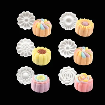 Beyaz DIY 3D Gül Çiçek Mooncake Kalıp El Basınç Kalıp Aracı 1 Varil 6 Pullar