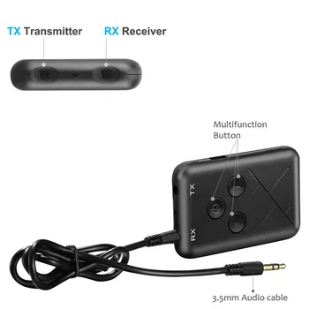 Ses Kablosu Stereo Müzik Alıcısı Adaptörü 1 Bluetooth 5.0 Verici Kablosuz 3.5 mm Jack Ses 2 TV Araç İçin  3