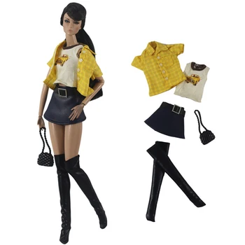 NK 1 Takım Moda Giysileri barbie bebek Kıyafetler Ceket +Yelek+ Etek + Çanta +Çorap 1/6 BJD SD Bebek Aksesuarları 0