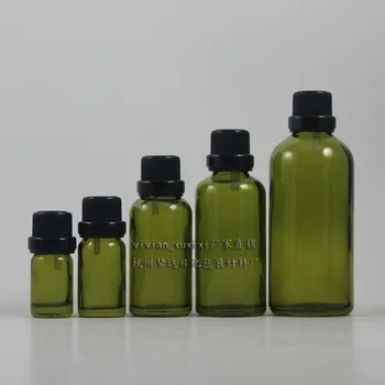 10ml açık yeşil damlalıklı cam şişe siyah anti-hırsızlık vidalı kapak, damlalık kabı, uçucu yağ şişesi, kozmetik konteyner