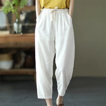 2022 İlkbahar Yaz rahat pantolon Kadın Düz Renk Ayak Bileği uzunlukta Pantolon Bayanlar dantel-up Bel Gevşek Pantolon 1