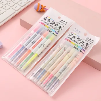 Yaratıcı Çift Kafa Floresan Vurgulayıcı Kalem İşaretleyiciler Pastel cetvel kalemi Öğrenci Okul Ofis Malzemeleri için Sevimli Kırtasiye 0