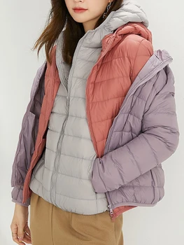 Ultra hafif Artı Boyutu İnce şişme ceket kadınlar 2023 Sonbahar Kış İnce Kısa Kapşonlu Sıcak 95 % Beyaz Ördek uzun kaban Kadın Giyim