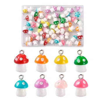Pandahall 64 adet Renkli Sevimli Mantar Takılar Plastik Kolye Polka Dots Charm Takı DIY Küpe Aksesuarları