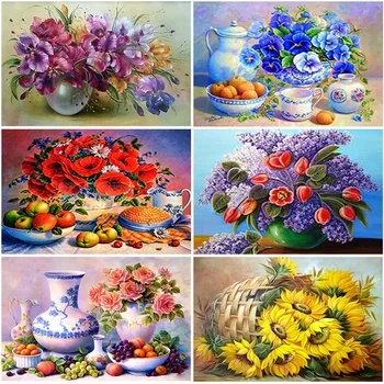 Çiçek DIY 5D Elmas Boyama Tam Yuvarlak Matkap Taklidi Elmas Nakış Çapraz dikiş kitleri Duvar Sanatı Ev Dekor Hediye
