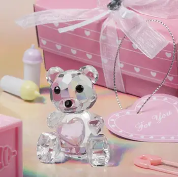 ücretsiz kargo kristal oyuncak ayı pembe hediye kutusu kristal bebek kız duş vaftiz doğum günü partisi iyilik ve hediyeler SN1227 0