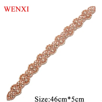 WENXI 1 ADET El Protein Boncuk Gül Altın Rhinestones Aplikler Dikmek düğün elbisesi Kanat Aksesuarları WX866