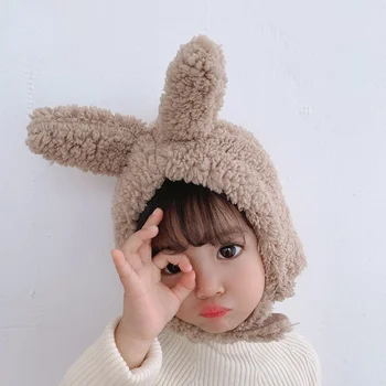 Sonbahar Kış Sıcak çocuk Yün Kap Bebek Şapka Uzun Tavşan Kulak Kapağı Örme Şapka Erkek Kız Tavşan Çocuklar Peluş Kadife Yün Kap