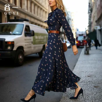 Rahat uzun kollu moda uzun elbise Yaz 2022 yeni kadın