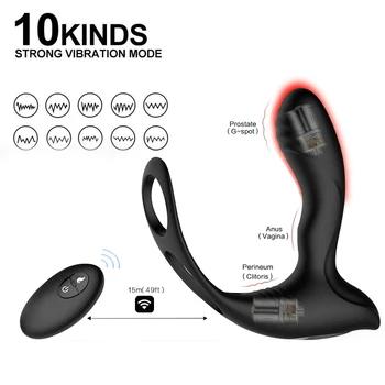 USB Şarj Titreşimli Halka Erkek Seks Oyuncak ısıtma prostat masaj aleti 10 Hızları Kablosuz Uzaktan Kumanda anal tıkacı Seks Oyuncakları
