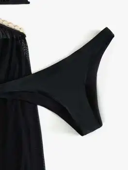 Seksi Siyah bikini seti İnce Üçgen Tek Parça Mayo Kadınlar See Through Bikini 2 Parça Set Kadın Zincir Viquinis Mujer 2022 2