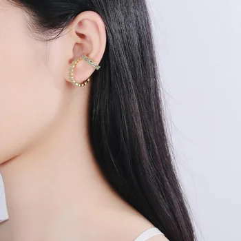 KOFSAC Moda 925 Ayar Gümüş Küpe Kadınlar İçin Yapraklar Olmayan Piercing kulak klipsi Parlak Zirkon Sahte Kıkırdak Kulak Manşet Takı 2