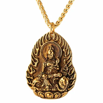 2017 yeni antik Avalokitesvara kolye altın renk takı paslanmaz çelik zincir budizm kolye P2473G