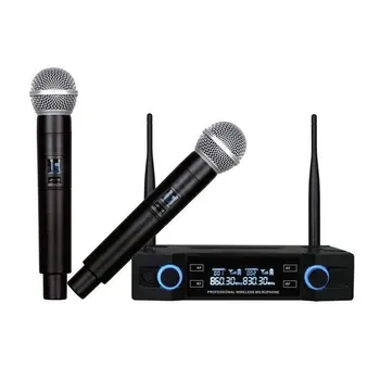 Profesyonel Kablosuz Mikrofon KTV Karaoke İki kanallı El Ayarlanabilir Frekans Mikrofon Şarkı Makinesi Mikrofon Parti İçin