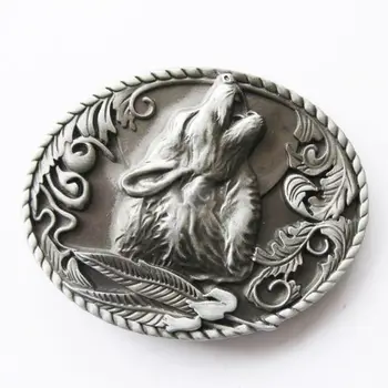 Antik Gümüş Uluyan Kurt Batı Metal Kemer Tokası Yüksek kaliteli metal oval 3D kemer tokası