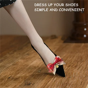 Kırmızı noel yayı ayakkabı tokaları Çan Çiçek Kolye Ayakkabı Dekorasyon Ayrılabilir Ayakkabı Süsleme Bayanlar için Yüksek Topuk DIY 2 Adet 4