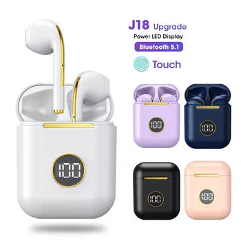 J18 Yükseltme TWS Bluetooth 5.1 Kulaklık Şarj Kutusu kablosuz kulaklık Stereo Kulaklık Kulaklık İçin Mikrofon İle ıOS / Android