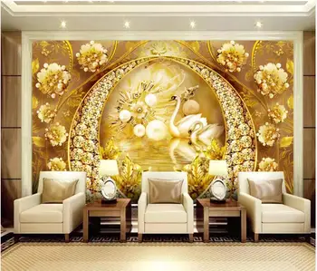 3d duvar kağıdı özel fotoğraf Elmas Altın Kapı Kuğu Gölü Takı Çiçek odası ev dekor 3d duvar resimleri duvar kağıdı duvarlar için 3 d 5