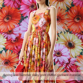 Lüks Marka Kumaş Bahar ve Yaz Papatya Çiçek baskılı şifon elbise Kumaş Malzeme Dikiş DIY El Yapımı gömlek kumaşı