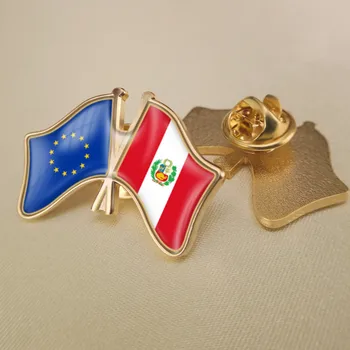 Avrupa Birliği ve Peru Çapraz Çift Dostluk bayrakları Broş Rozetleri Yaka İğneler 0