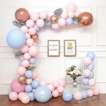 115 adet Mavi Pembe Balon Seti Macaron Renk Balon Kemer Seti Parti Festivali Doğum Günü dekorasyon balonu Seti