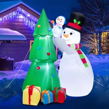 Maliye 6 FT boyunda şişme kardan adam ve ağaç seti Noel dekorasyon w / LED ışıkları