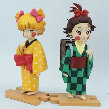 Kawaii iblis Avcısı Anime Aksiyon Figürü PVC Oyuncaklar 12cm Sevimli Komik Kamado Tanjirou Agatsuma Zenitsu Bebek Odası Dekor Hediye Boys için
