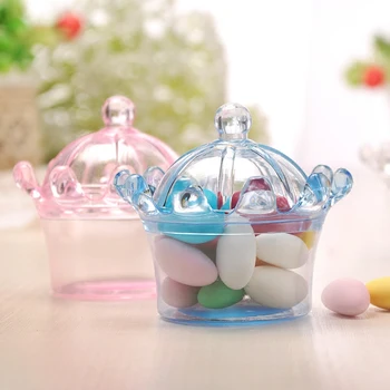 24 adet plastik emperyal taç Şekli Şeker Kutusu Bebek Duş Çocuklar Doğum Günü Partisi Hediye Kutusu Plastik Kutu Noel Partisi Malzemeleri
