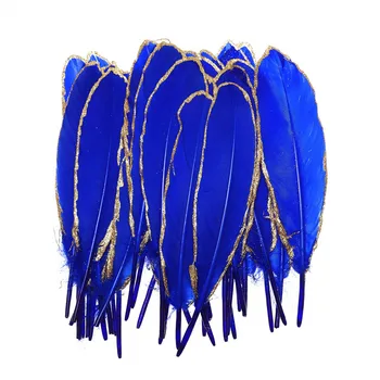 toptan 10-500 adet Kraliyet Mavi Daldırma altın kaz tüyü 15-20cm DIY takı tüyleri el sanatları dekorasyon aksesuarları tüyleri