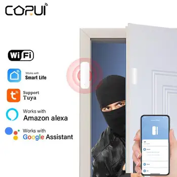 CoRuı WiFi Akıllı Kapı Sensörü Kapı Açık / Kapalı Dedektörleri Wifi Ev Alarmı Alexa Google İle Uyumlu Kapı Manyetik Otomasyon 0