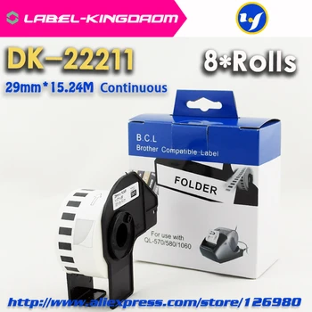 8 Rolls Genel DK-22211 Etiket 29mm*15.24 M Sürekli Brother Yazıcı için Uyumlu QL-570/700 Tüm İçerir Plastik Tutucu