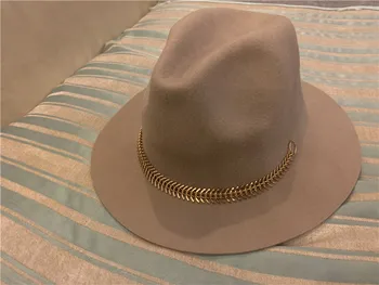 202112-shı Yeni yumuşak yünlü kumaş küçük ağız Altın kılçık zincir fedoras kap erkek kadın eğlence tatil panama caz şapka 0