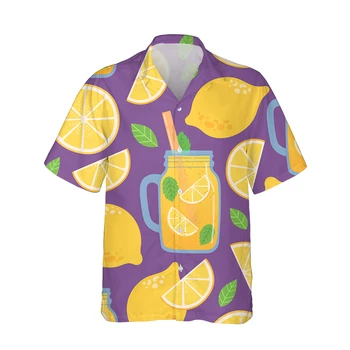 Jumeast Yeni 3d Limon Meyve Suyu Baskılı havai gömleği Erkekler Kısa Kollu Streetwear Moda Gömlek Erkekler ıçin Kişilik Gevşek Üst