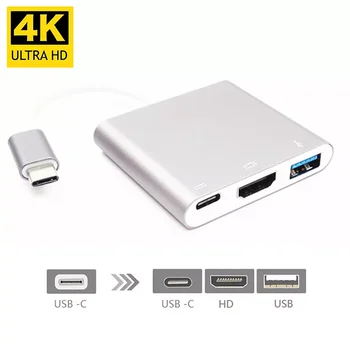 4K USB-C 3.1 Hub Dönüştürücü USB Tip C USB 3.0/HDMI uyumlu Video Dijital AV Multiport Adaptörü Macbook Dizüstü Bilgisayarlar HDTV 0
