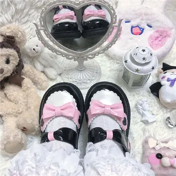 Yeni Kawaii Lolita Ayakkabı Japon Yuvarlak Kafa Yay kadın ayakkabısı kız Cosplay Prenses Danganronpa Öğrenci Platformu Loli Gotik 3