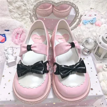 Yeni Kawaii Lolita Ayakkabı Japon Yuvarlak Kafa Yay kadın ayakkabısı kız Cosplay Prenses Danganronpa Öğrenci Platformu Loli Gotik 5