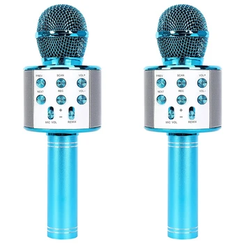 2X Kablosuz Müzik Mikrofon Taşınabilir Bluetooth Mini Ev KTV Mavi