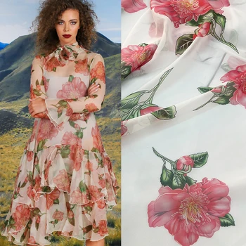 Çiçekler Polyester Şifon Baskılı Kumaş Elbise için Tatil Tarzı İnce Moda kadın Etek Dikiş Malzemesi Kumaş Yard tarafından