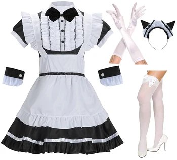 Lolita Gotik Japon Elbise Kawaii Pembe Elbise Cosplay Anime Önlük Hizmetçi Elbise Çorap Eldiven Seti Hizmetçi Kostüm Seksi Kıyafet 3