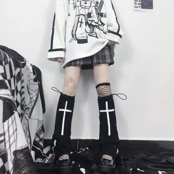 Bacak ısıtıcıları Lolita Goth Punk Çapraz Gotik Harajuku Çorap Japon JK Y2k Aksesuarları Sıcak Kız Bacak Seti Siyah Çorap Çizme manşet