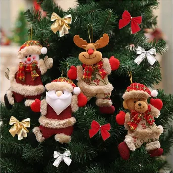 Noel Süsler 10 Parça Noel Asılı Peluş Dekorasyon Noel Ağacı Yaylar Ev Dekorasyon Santa Kardan Adam Geyik Ayı