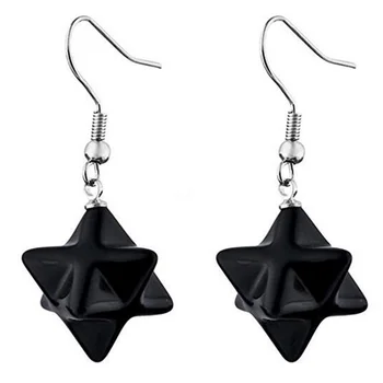100-Benzersiz 1 Çift Yıldız Şekli Dangle Küpe Gümüş Kaplama Siyah Akik Zarif Kadınlar İçin Kişiselleştirilmiş Takı