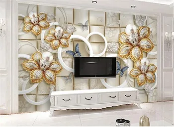 Avrupa Tarzı 3D Stereo Daire İnci Çiçek Duvar Resimleri Kağıdı Oturma Odası TV Kanepe Arka Plan duvar bezi Lüks Papel De Parede 1