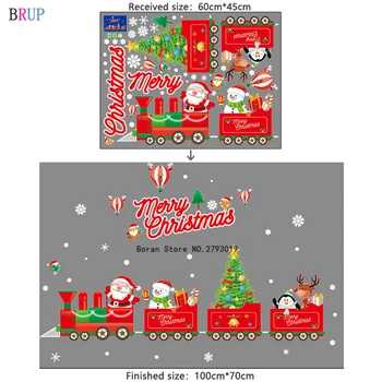 100 * 70 cm Karikatür Kırmızı Tren Noel Dekorasyon Noel Baba Duvar Çıkartmaları Kardan Adam Pencere Sticker Yeni Yıl Ev Dekor Su Geçirmez 5