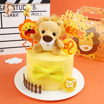 Peluş Aslan Leo Kek Topper Çit Yıldız Akrilik Dekorasyon Bebek Duş için Mutlu Doğum Günü Partisi Pişirme Malzemeleri Aşk Hediyeler 0