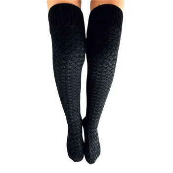 1 Çift Kadınlar Örme Uyluk Yüksek Çorap Düz Renk diz üstü çorap Örgü Çorap Bahar Kış Giyim Aksesuarları 1