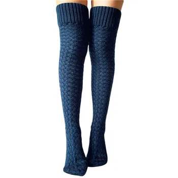 1 Çift Kadınlar Örme Uyluk Yüksek Çorap Düz Renk diz üstü çorap Örgü Çorap Bahar Kış Giyim Aksesuarları 3